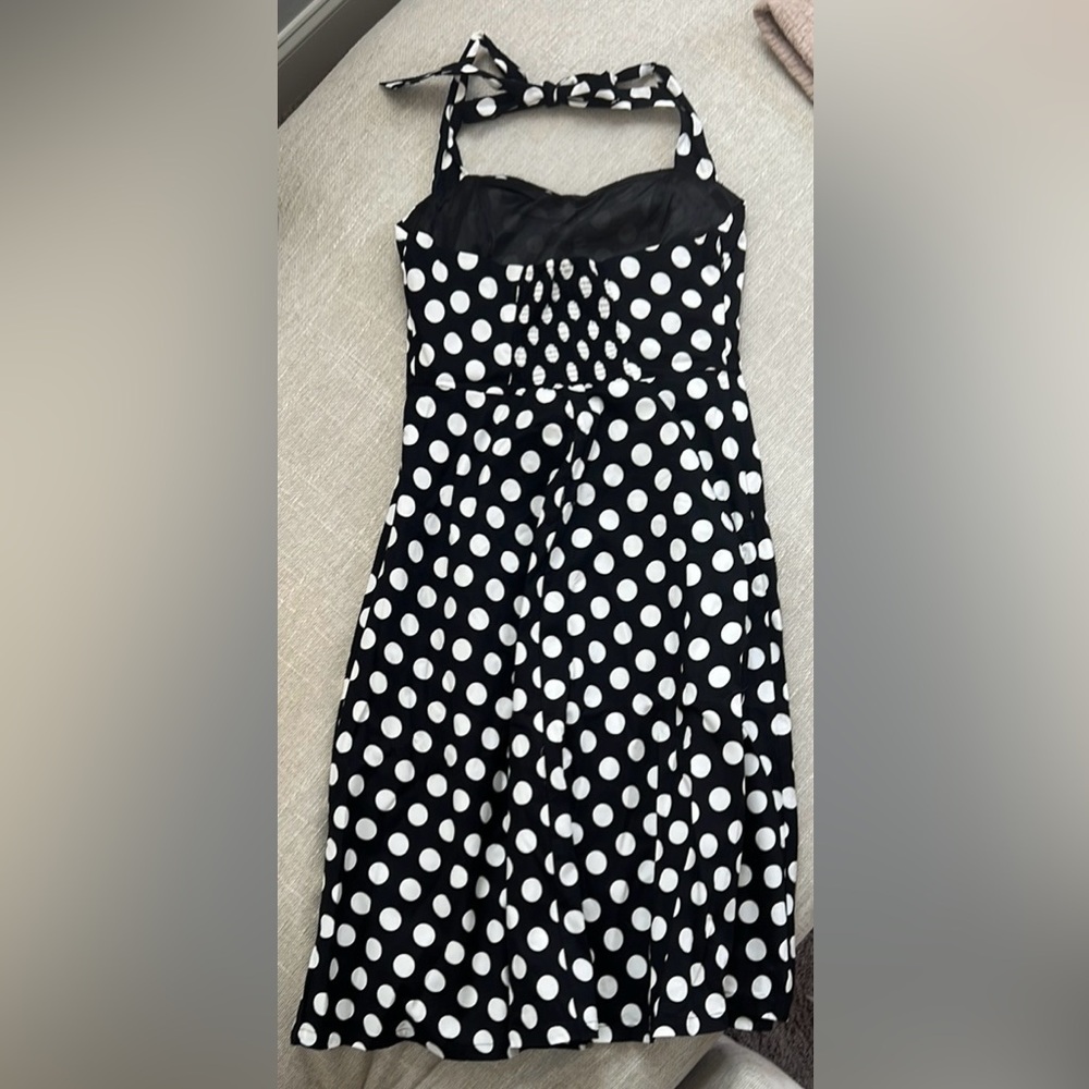 Black and White Polka Dot Halter Dress - Picture 2 of 4